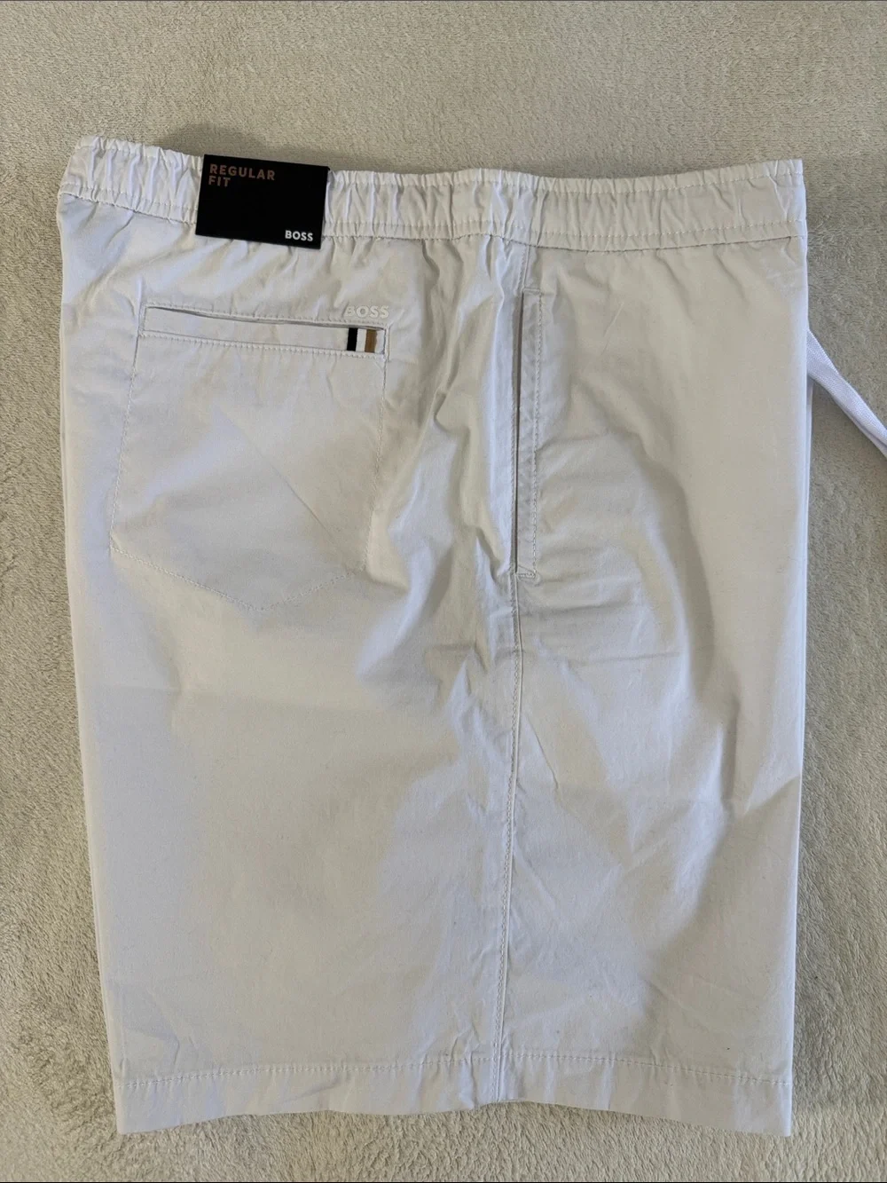BOSS White Elastic Waist Drawstring Shorts